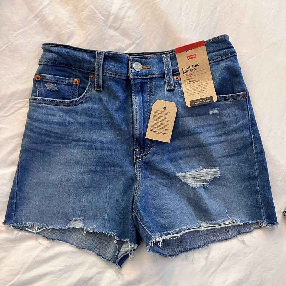Levi's High-Waist Distressed Denim Shorts - Blue